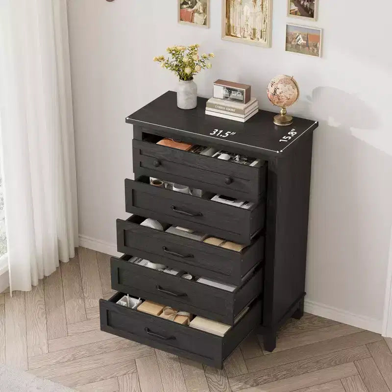 Commode de chambre à 5 tiroirs verticale avec rangement, commode autonome en bois