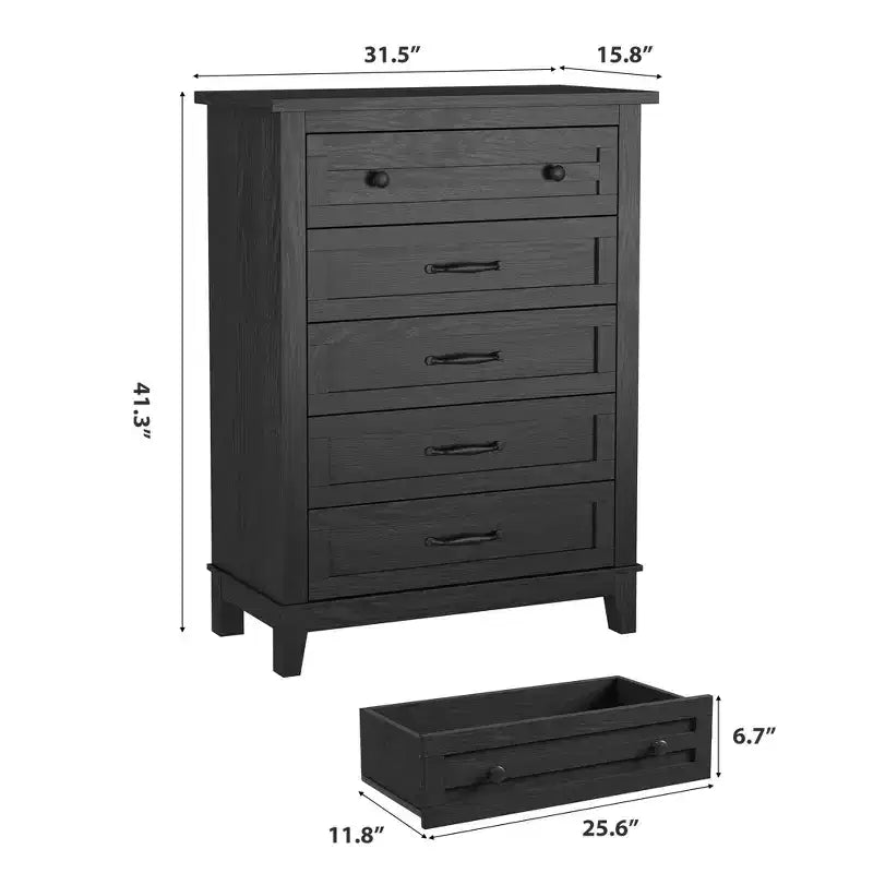 Commode de chambre à 5 tiroirs verticale avec rangement, commode autonome en bois