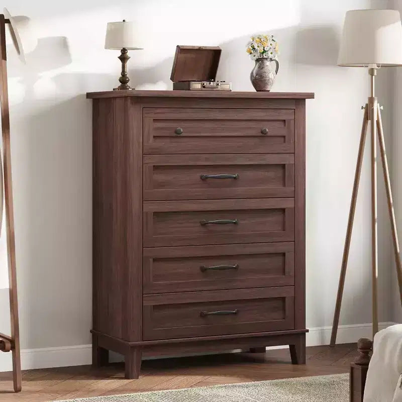 Commode de chambre à 5 tiroirs verticale avec rangement, commode autonome en bois