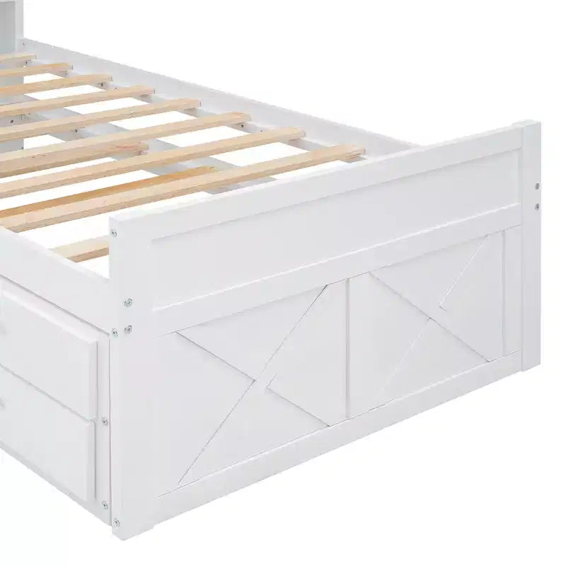 Cadre de lit plateforme en bois avec tête de lit de rangement et prises électriques