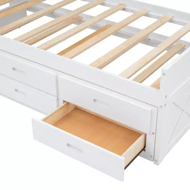 Cadre de lit plateforme en bois avec tête de lit de rangement et prises électriques