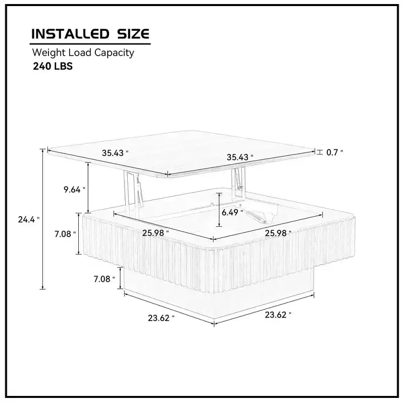 Table basse relevable, table basse de forme carrée, table basse de salon de forme tambour