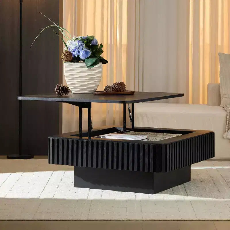 Lift Top Coffee Table Handcraft Drum Cocktail Table Square Center Table Accent Table Sofa Side Table with Hidden Storage Space - ModernLuxe