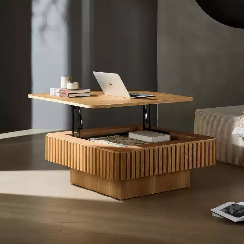 Table basse relevable, table basse de forme carrée, table basse de salon de forme tambour
