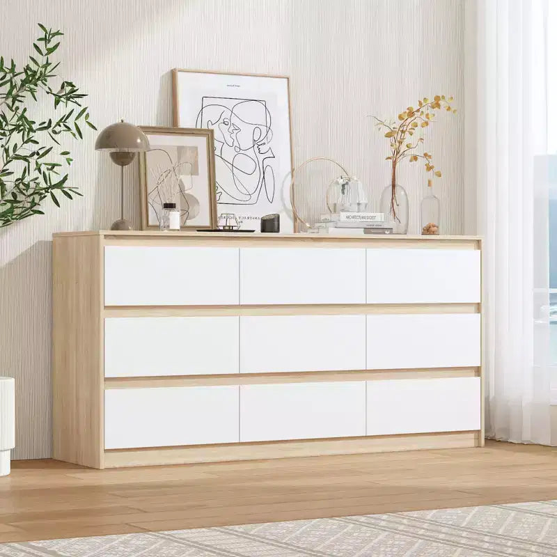 Commode minimaliste contemporaine à 9 tiroirs, rangement spacieux