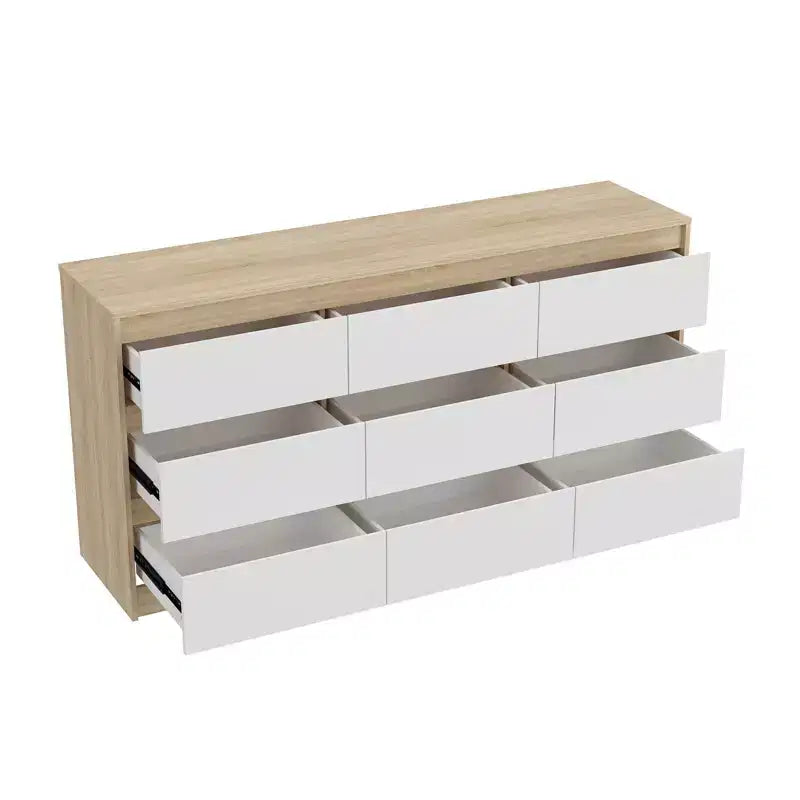 Commode minimaliste contemporaine à 9 tiroirs, rangement spacieux