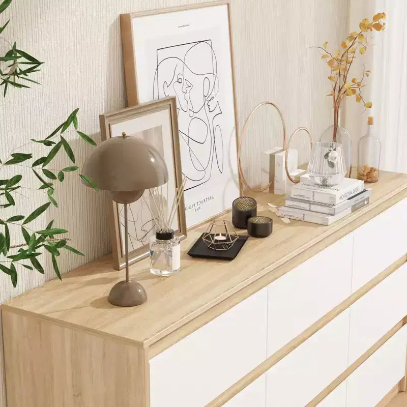 Commode minimaliste contemporaine à 9 tiroirs, rangement spacieux