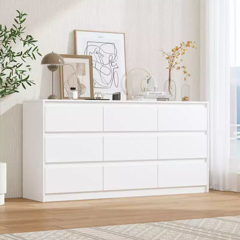 Commode minimaliste contemporaine à 9 tiroirs, rangement spacieux