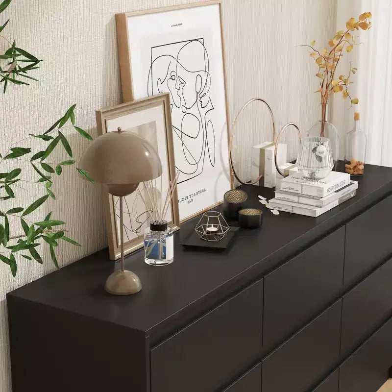 Commode minimaliste contemporaine à 9 tiroirs, rangement spacieux