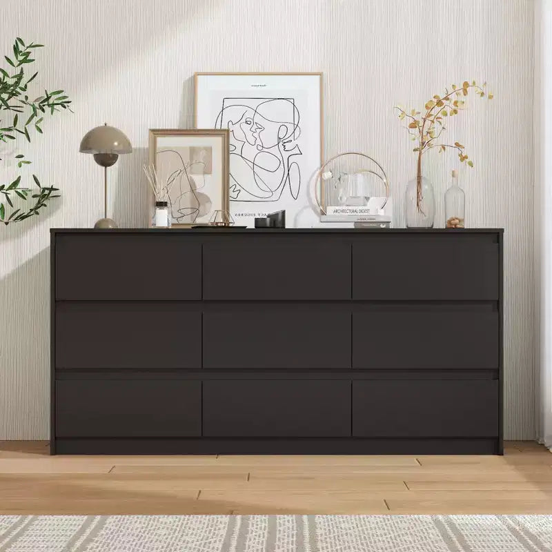 Commode minimaliste contemporaine à 9 tiroirs, rangement spacieux