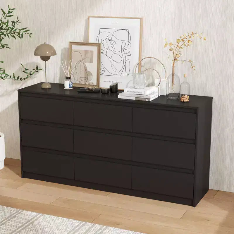 Commode minimaliste contemporaine à 9 tiroirs, rangement spacieux