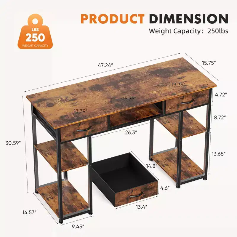Bureau d'ordinateur avec rangement, petite table d'étude PC pour bureau à domicile