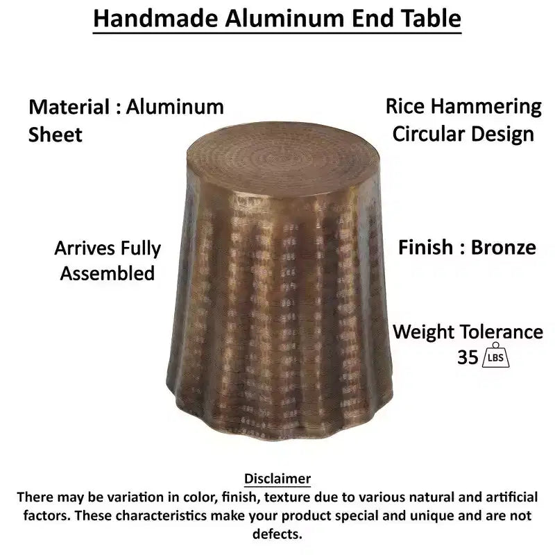 Table d'appoint ronde en aluminium avec design martelé