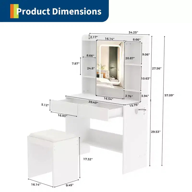 Coiffeuse avec miroir, coiffeuse avec tabouret rembourré, table de maquillage