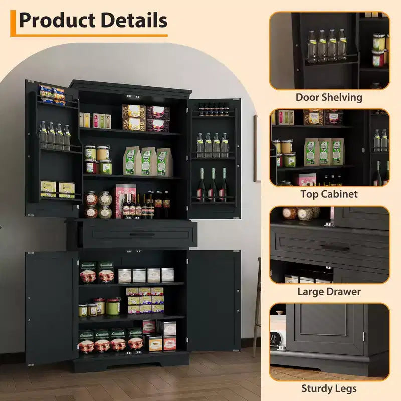 Meuble de rangement pour garde-manger, Armoire de cuisine de style campagnard avec tiroir