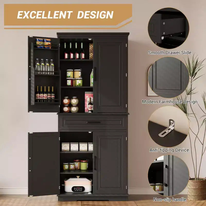 Meuble de rangement pour garde-manger, Armoire de cuisine de style campagnard avec tiroir