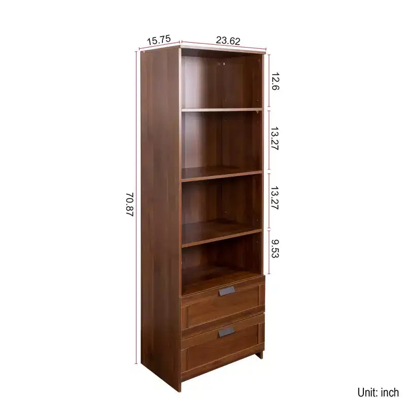 Étagère Bibliothèque avec Tiroirs 4 Niveaux pour Salon Maison Noyer