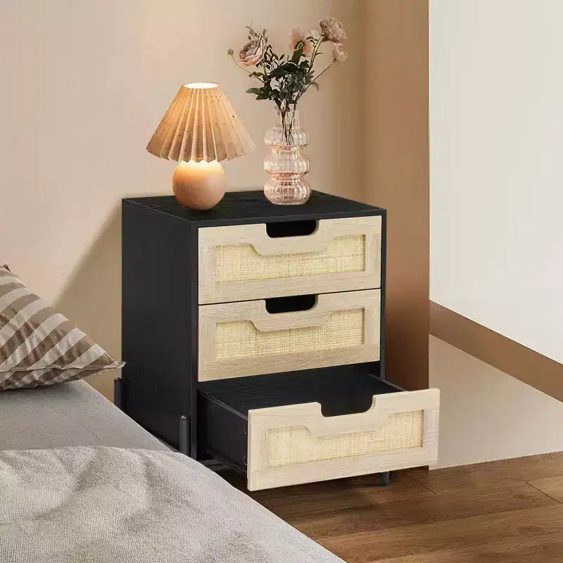 Table de chevet en rotin avec 3 tiroirs Table de chevet compacte