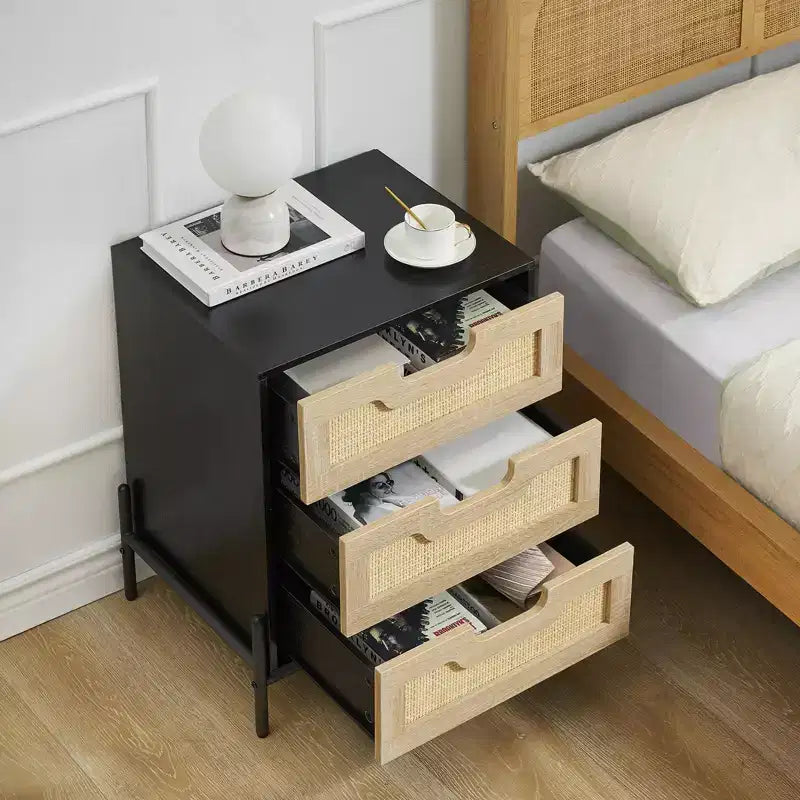Table de chevet en rotin avec 3 tiroirs Table de chevet compacte