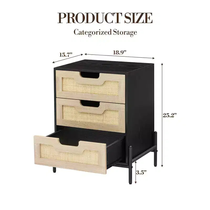 Table de chevet en rotin avec 3 tiroirs Table de chevet compacte