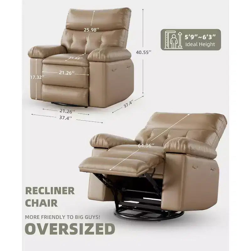 Fauteuil inclinable électrique à bascule avec massage et chaleur, fauteuil inclinable électrique pivotant en similicuir, USB