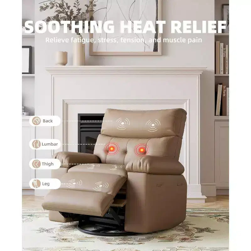 Fauteuil inclinable électrique à bascule avec massage et chaleur, fauteuil inclinable électrique pivotant en similicuir, USB