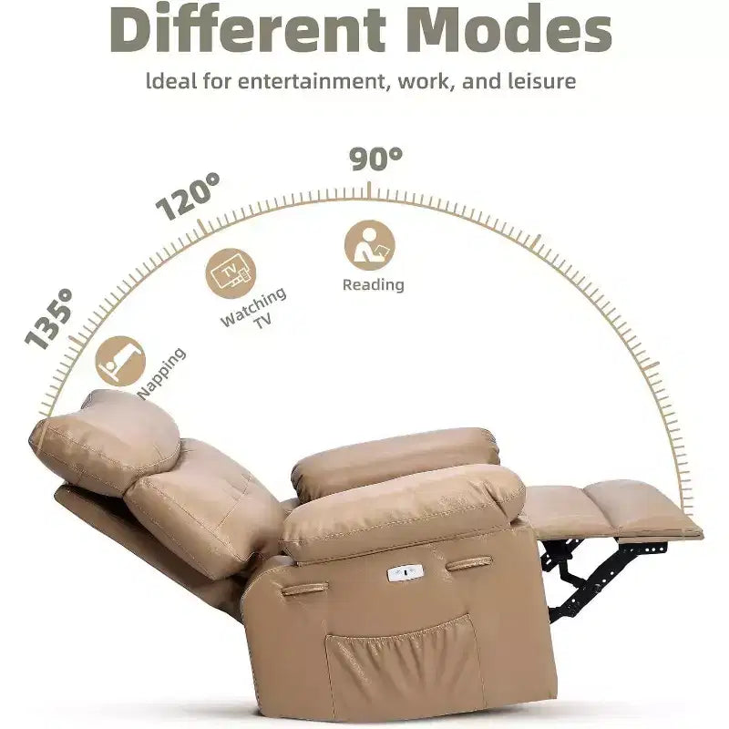 Fauteuil inclinable électrique à bascule avec massage et chaleur, fauteuil inclinable électrique pivotant en similicuir, USB