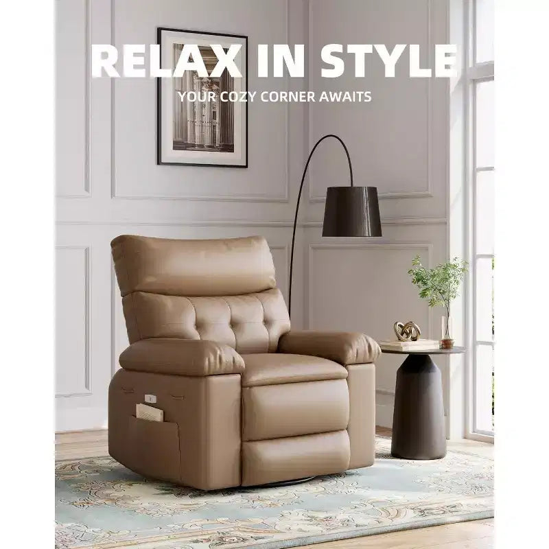 Fauteuil inclinable électrique à bascule avec massage et chaleur, fauteuil inclinable électrique pivotant en similicuir, USB