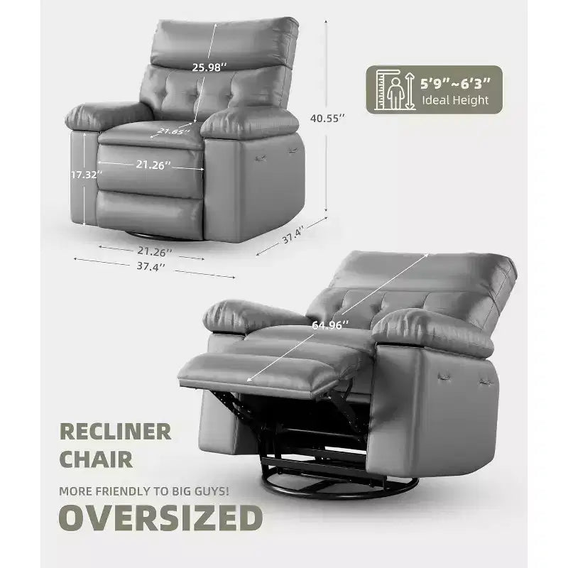 Fauteuil inclinable électrique à bascule avec massage et chaleur, fauteuil inclinable électrique pivotant en similicuir, USB