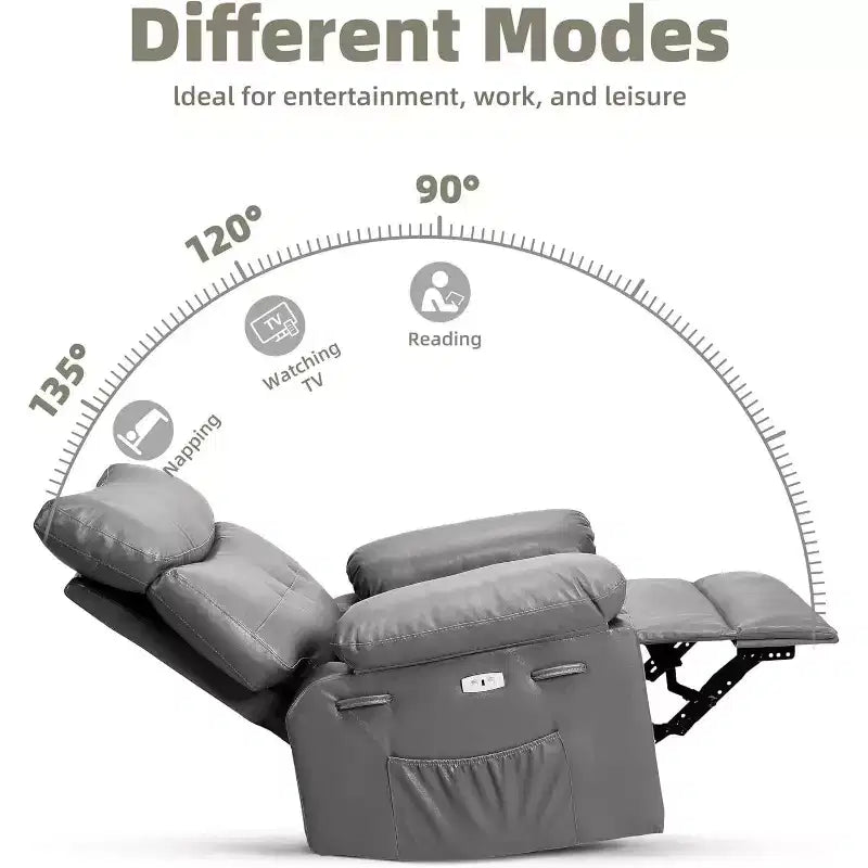 Fauteuil inclinable électrique à bascule avec massage et chaleur, fauteuil inclinable électrique pivotant en similicuir, USB