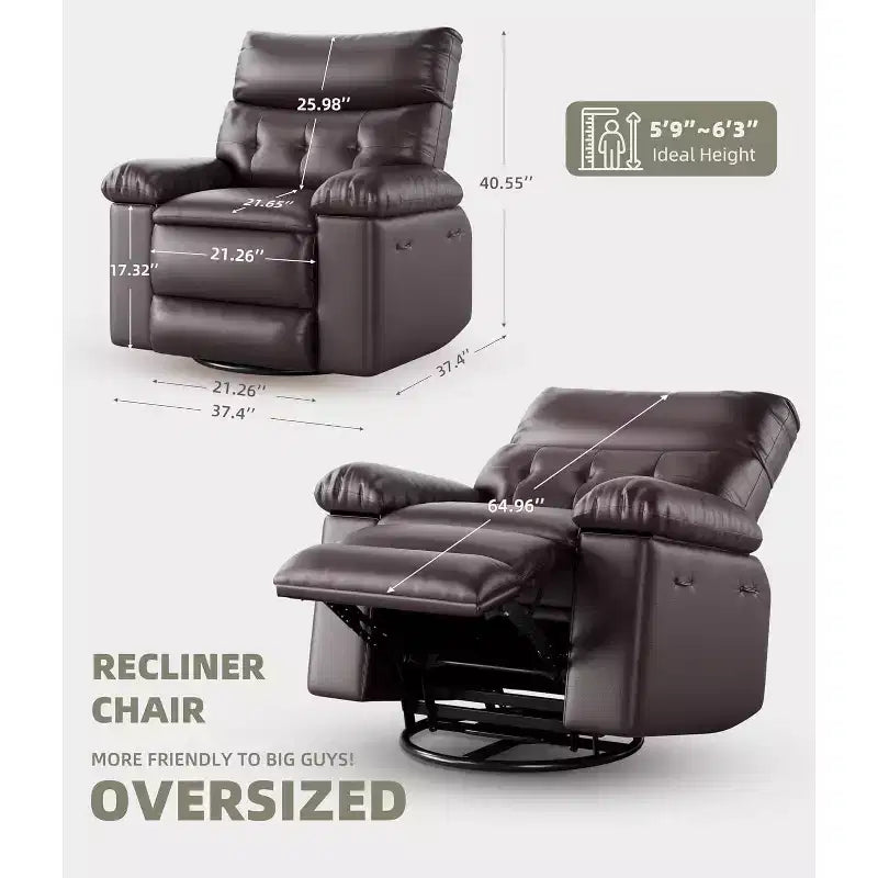 Fauteuil inclinable électrique à bascule avec massage et chaleur, fauteuil inclinable électrique pivotant en similicuir, USB