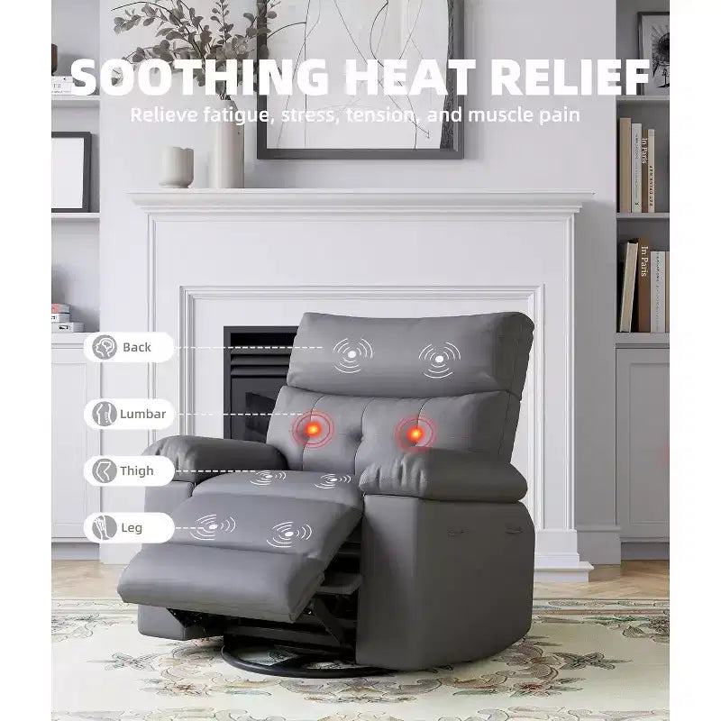 Fauteuil inclinable électrique à bascule avec massage et chaleur, fauteuil inclinable électrique pivotant en similicuir, USB