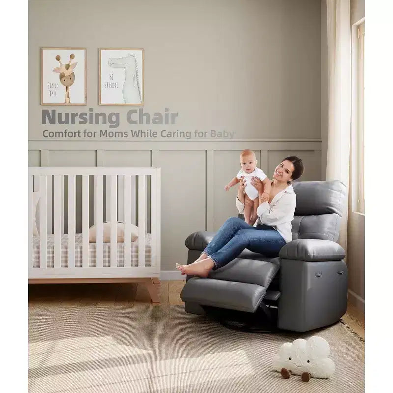 Fauteuil inclinable électrique à bascule avec massage et chaleur, fauteuil inclinable électrique pivotant en similicuir, USB