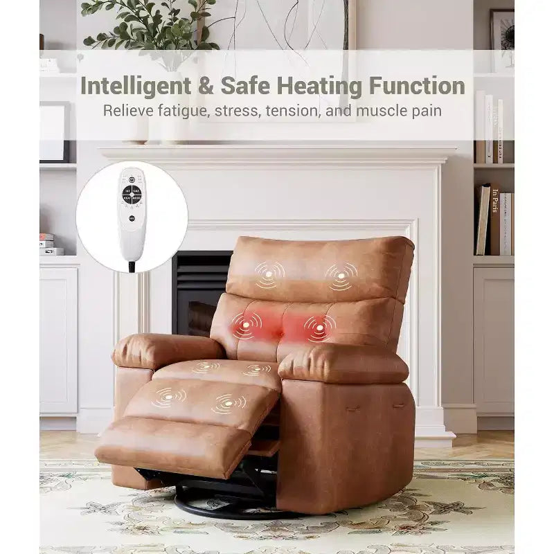 Fauteuil inclinable électrique à bascule avec massage et chaleur, fauteuil inclinable électrique pivotant en similicuir, USB