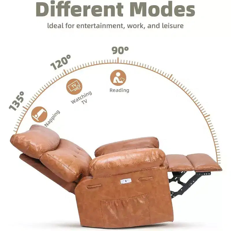 Fauteuil inclinable électrique à bascule avec massage et chaleur, fauteuil inclinable électrique pivotant en similicuir, USB