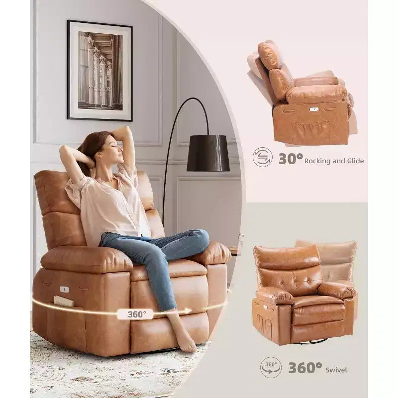 Fauteuil inclinable électrique à bascule avec massage et chaleur, fauteuil inclinable électrique pivotant en similicuir, USB