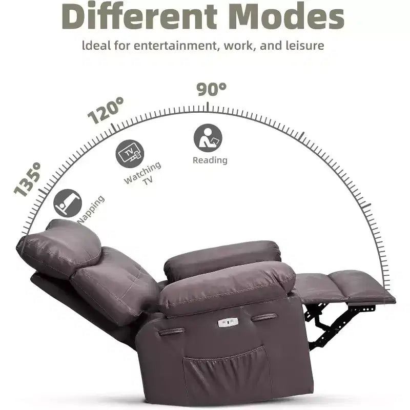 Fauteuil inclinable électrique à bascule avec massage et chaleur, fauteuil inclinable électrique pivotant en similicuir, USB
