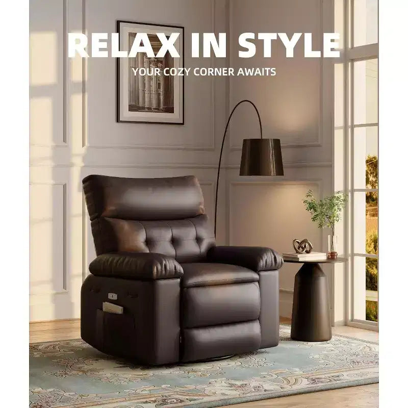 Fauteuil inclinable électrique à bascule avec massage et chaleur, fauteuil inclinable électrique pivotant en similicuir, USB