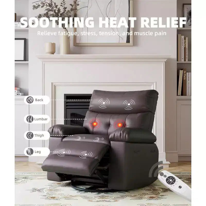 Fauteuil inclinable électrique à bascule avec massage et chaleur, fauteuil inclinable électrique pivotant en similicuir, USB