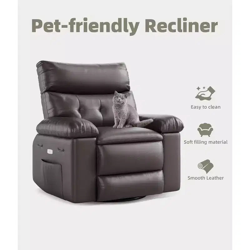 Fauteuil inclinable électrique à bascule avec massage et chaleur, fauteuil inclinable électrique pivotant en similicuir, USB