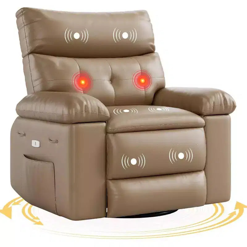 Fauteuil inclinable électrique à bascule avec massage et chaleur, fauteuil inclinable électrique pivotant en similicuir, USB
