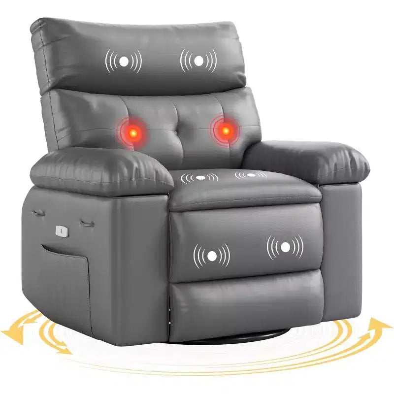 Fauteuil inclinable électrique à bascule avec massage et chaleur, fauteuil inclinable électrique pivotant en similicuir, USB