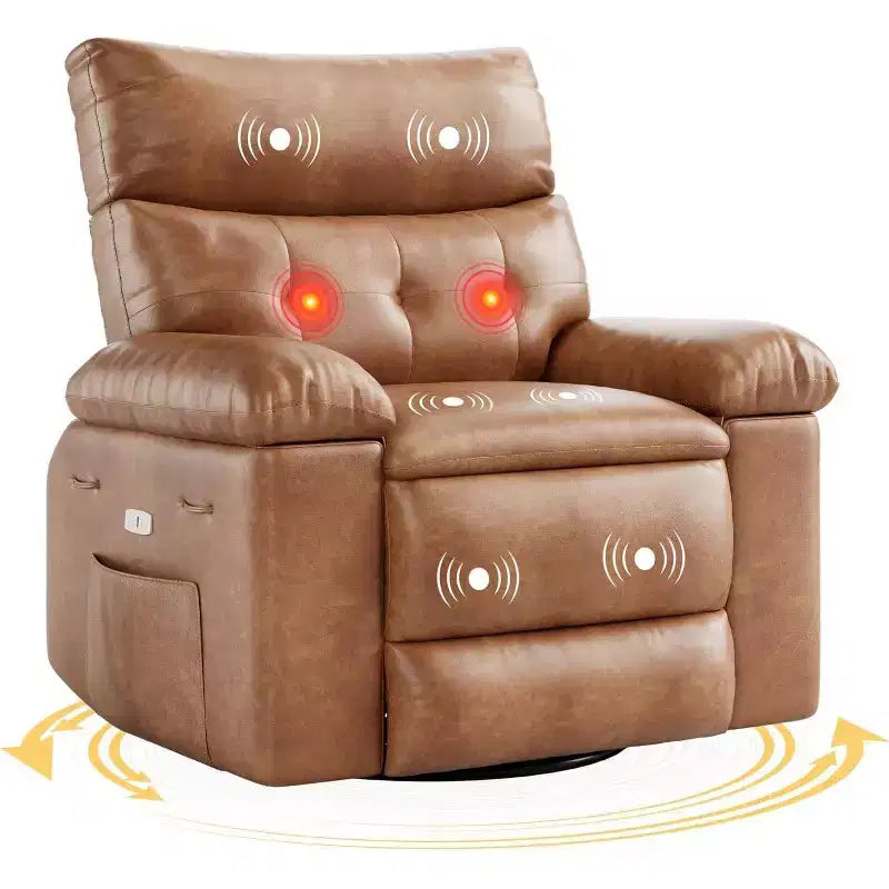 Fauteuil inclinable électrique à bascule avec massage et chaleur, fauteuil inclinable électrique pivotant en similicuir, USB