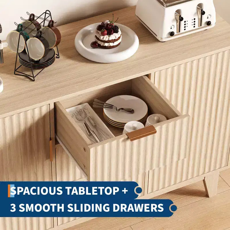 Meuble de rangement avec 3 tiroirs, grand buffet, meuble TV moderne mi-parcours, meuble de bar à café
