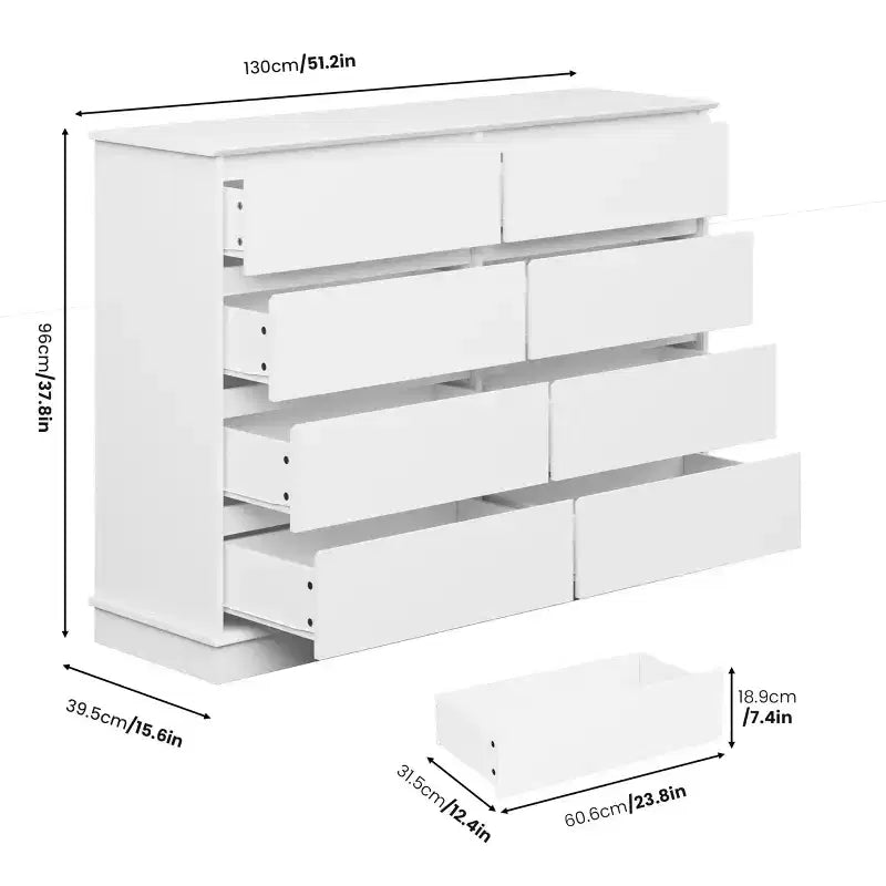 COZONY 51 Wide 8-Drawer Double Dresser Large Horizontal Chest with Deep Drawers & Wide Top for Bedroom, Closet, Living Room & Hallway