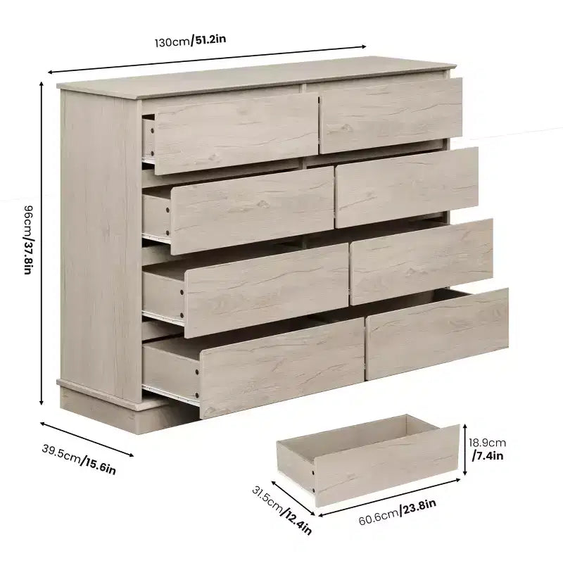COZONY 51 Wide 8-Drawer Double Dresser Large Horizontal Chest with Deep Drawers & Wide Top for Bedroom, Closet, Living Room & Hallway