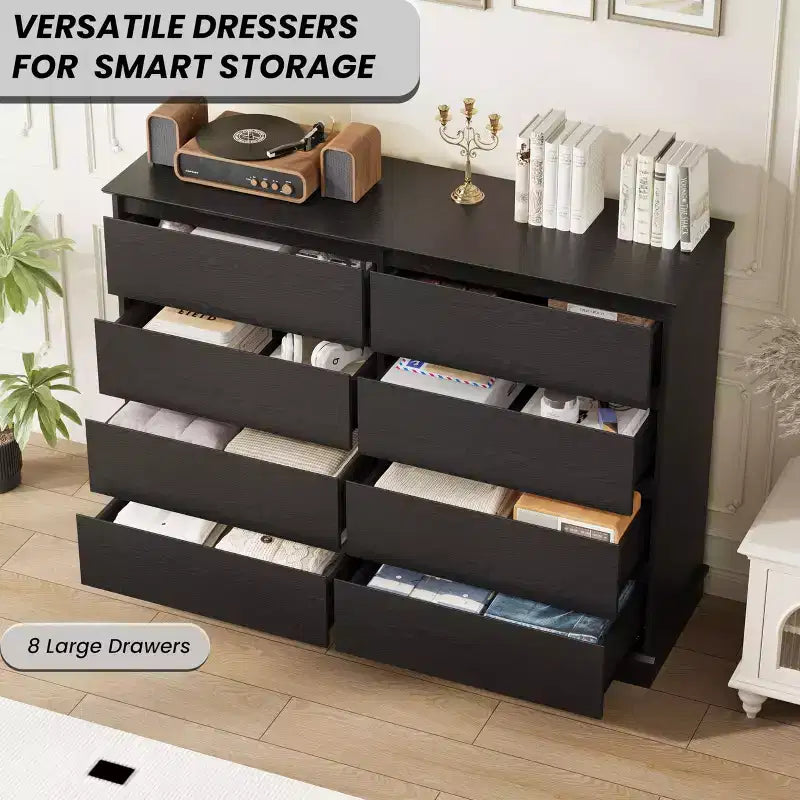 COZONY 51 Wide 8-Drawer Double Dresser Large Horizontal Chest with Deep Drawers & Wide Top for Bedroom, Closet, Living Room & Hallway