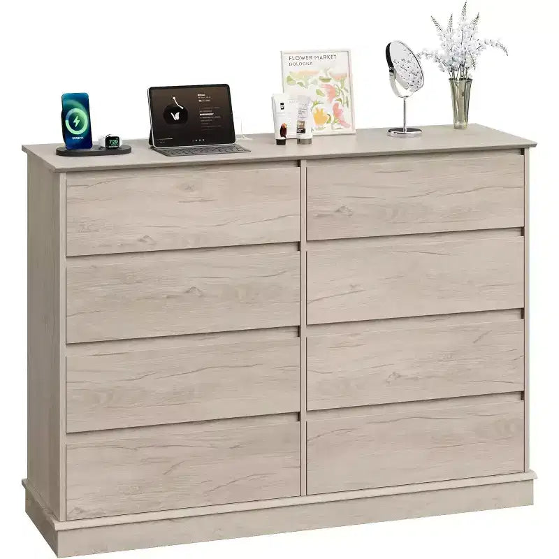 COZONY 51 Wide 8-Drawer Double Dresser Large Horizontal Chest with Deep Drawers & Wide Top for Bedroom, Closet, Living Room & Hallway