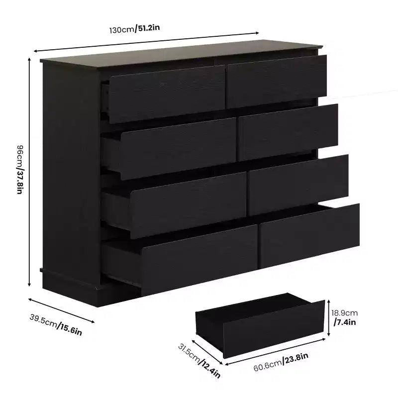 COZONY 51 Wide 8-Drawer Double Dresser Large Horizontal Chest with Deep Drawers & Wide Top for Bedroom, Closet, Living Room & Hallway