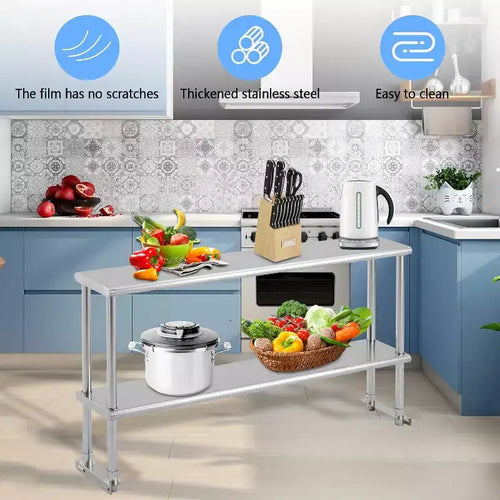 Acekool 60 NSF Stainless Steel Worktable - Commercial Prep Table with Casters & Backsplash for Kitchens